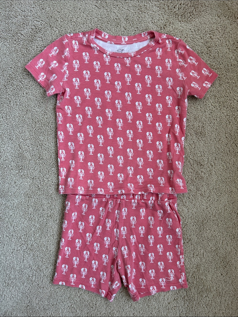 Vineyard Vines Short Sleeve Pajama in Coral with Lobster Print, 6, GUC